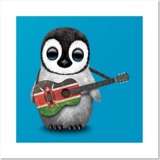 Baby Penguin Playing Kenyan Flag Guitar Posters and Art